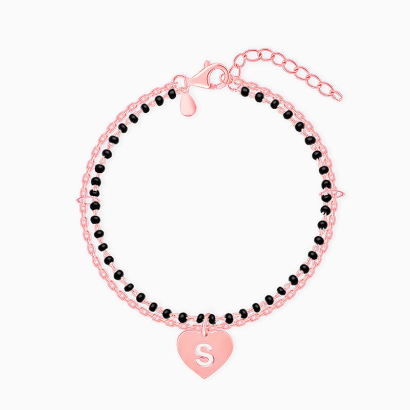 Rose Gold Heartfelt Initial Mangalsutra Bracelet