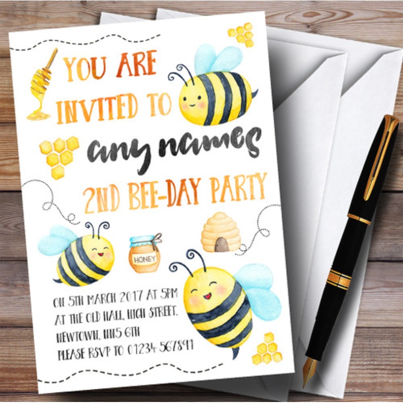 Watercolour Bumble Bees Children’s Birthday Party Invitations – The Card Zoo