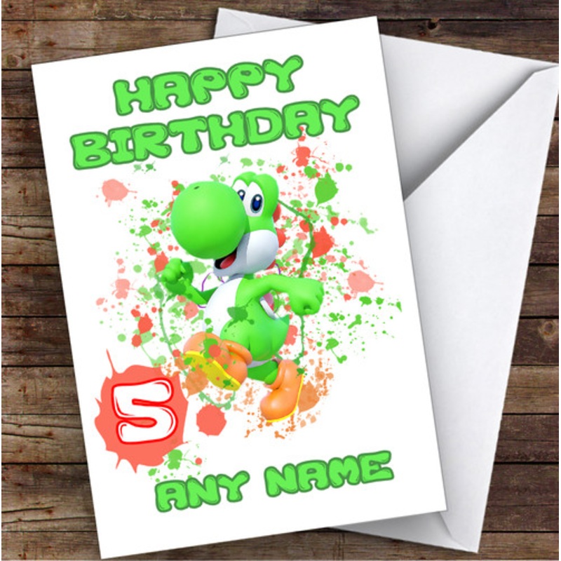 Yoshi Super Mario Bros Splatter Art Children’s Kids Personalised Birthday Card – The Card Zoo
