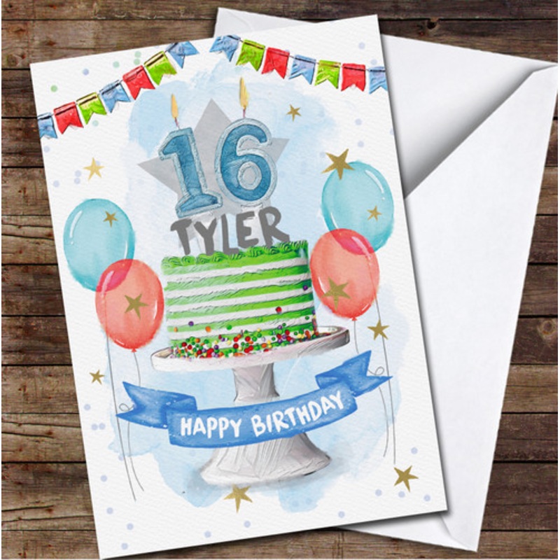 16th Sixteenth Male Boy Green Cake Painted Party Balloons Birthday Card – The Card Zoo