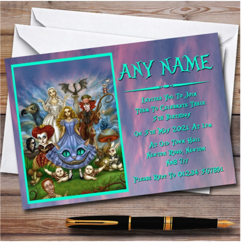 Alice In Wonderland Disney Personalised Children’s Birthday Party Invitations – The Card Zoo