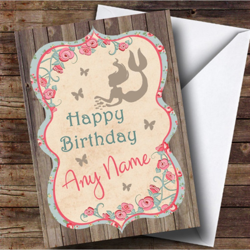 Shabby Chic Mermaid Children’s Birthday Personalised Card – The Card Zoo