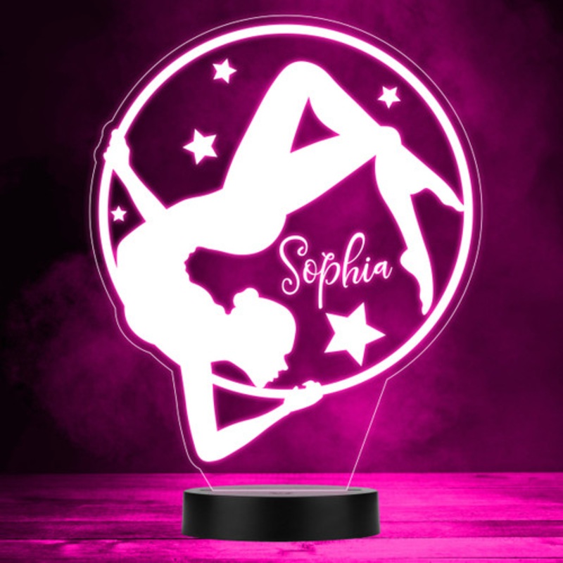 Silhouette Of A Gymnast Girl Stars Round Gymnastics Fan LED Colour Night Light – The Card Zoo