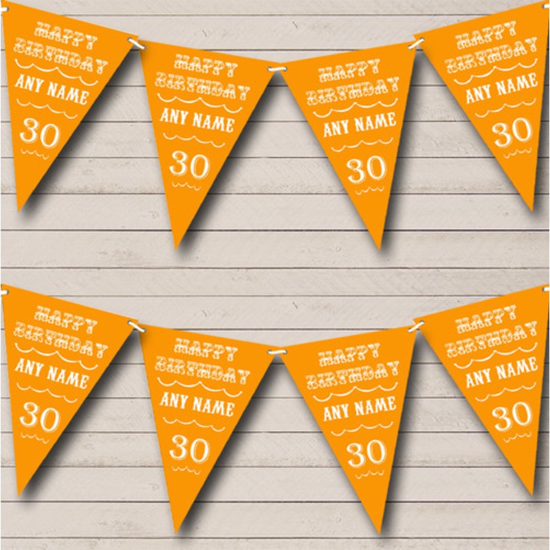 Vintage Text Any Age Birthday Orange Personalised Birthday Party Bunting – The Card Zoo