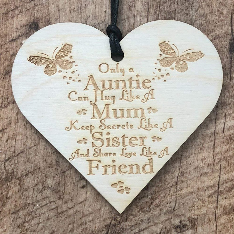 Auntie Sentiment Hugs and Friendship Heart Wooden Plaque Gift