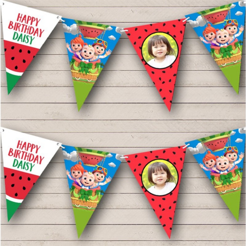 Cocomelon Kids Cartoon Birthday Photo Personalised Party Banner Bunting – The Card Zoo