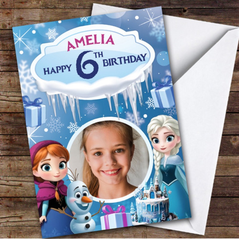 Frozen Characters Blue Any Age Photo Children’s Personalised Kid’s Birthday Card – The Card Zoo