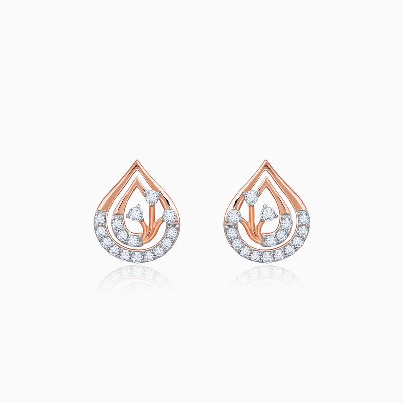 Rose Gold Raindrop Diamond Studs
