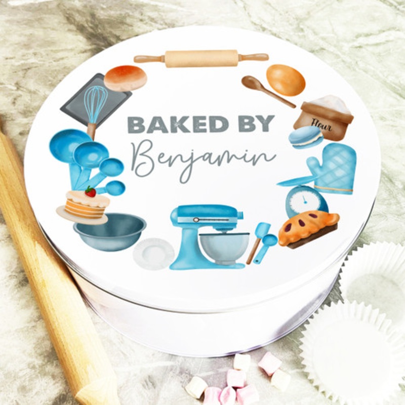 Round Watercolour Baking Baked By Personalised Cake Tin – The Card Zoo