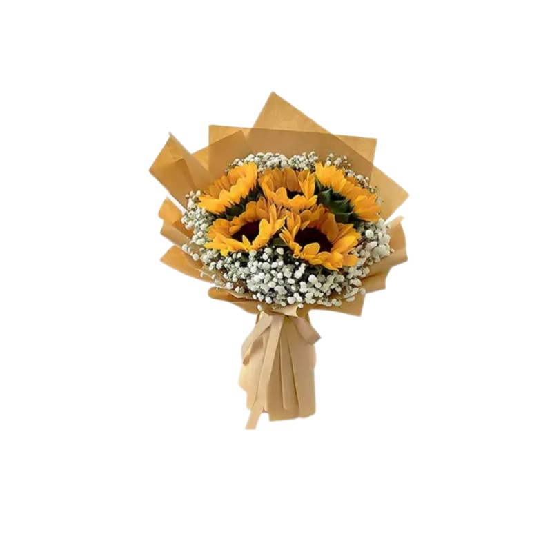 [Fresh Flower] Sunflower + Baby Breath Brown Bouquet (Klang Valley Delivery Only)
