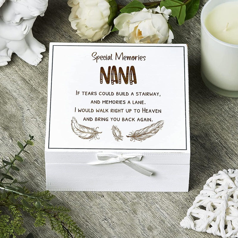 Nana Remembrance Memory White Keepsake Box With Feather Design