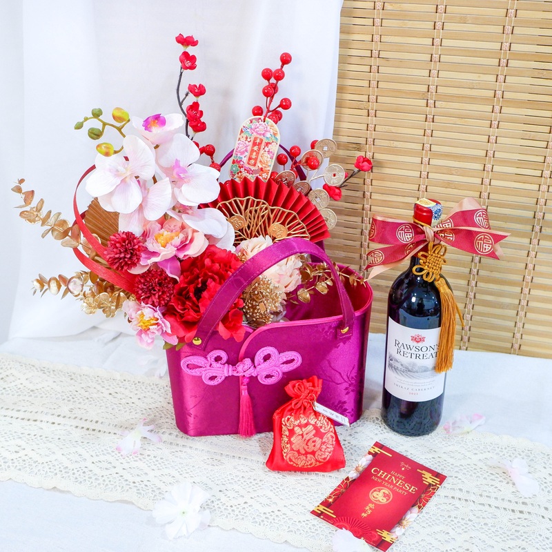 Wine Aroma Blossom Satin Flower Basket
