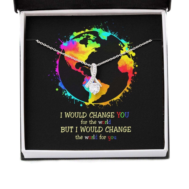 Awareness Necklace: I Would Change The World For You V2, Meaningful Autism Message Card Beauty Necklace
