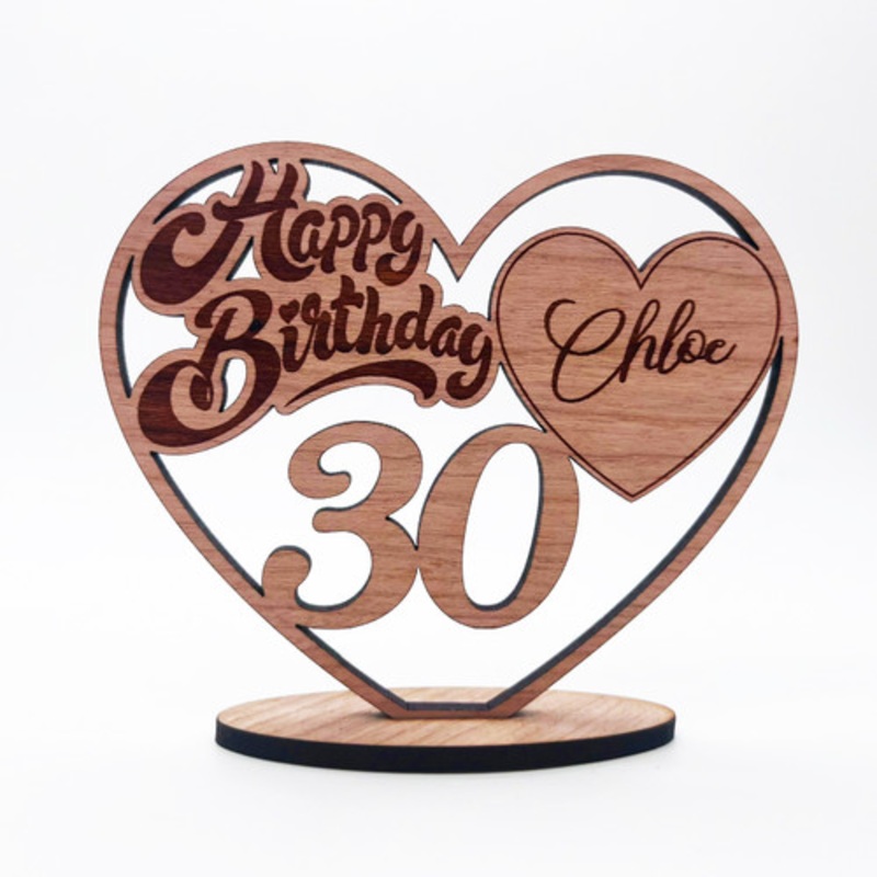 Engraved Wood 30th Happy Birthday Heart Milestone Age Keepsake Personalised Gift – The Card Zoo