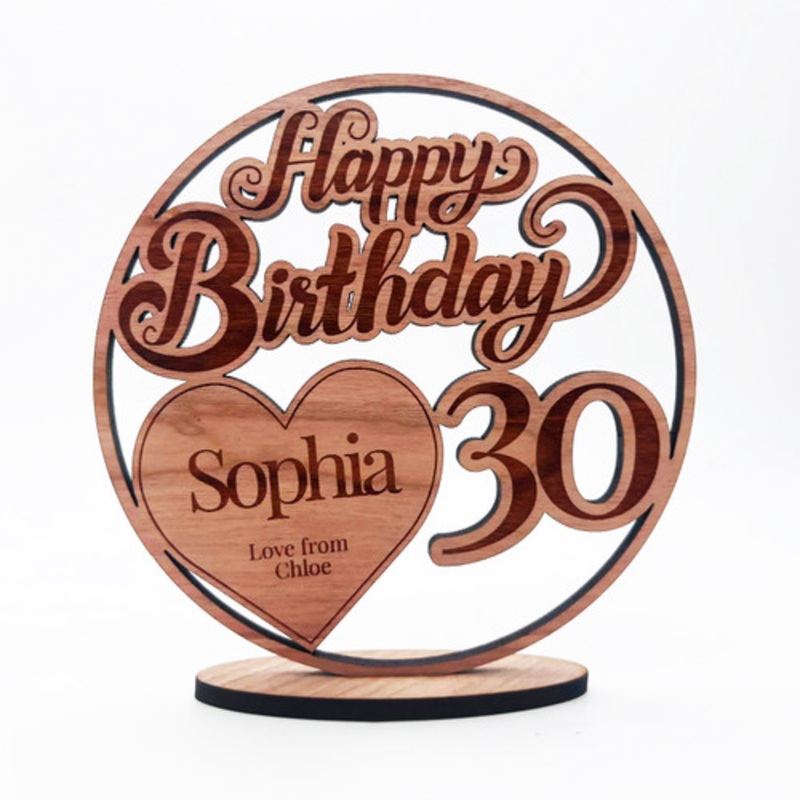 Engraved Wood 30th Happy Birthday Milestone Age Heart Keepsake Personalised Gift – The Card Zoo