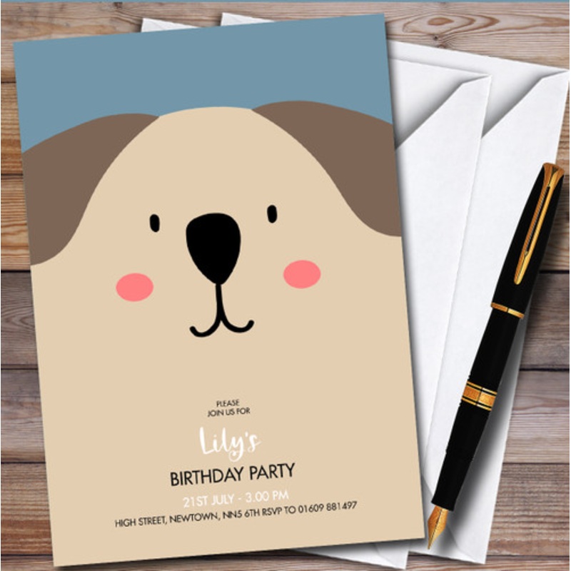 Modern Minimal Dog Face Personalised Children’s Kids Birthday Party Invitations – The Card Zoo