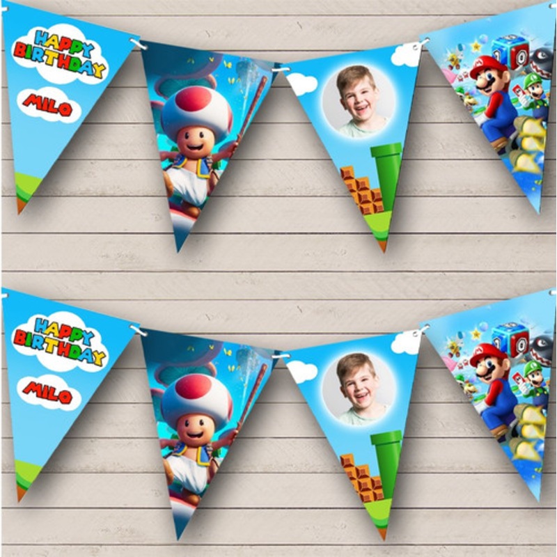 Super Mario Movie Cartoon Kids Photo Birthday Personalised Party Banner Bunting – The Card Zoo
