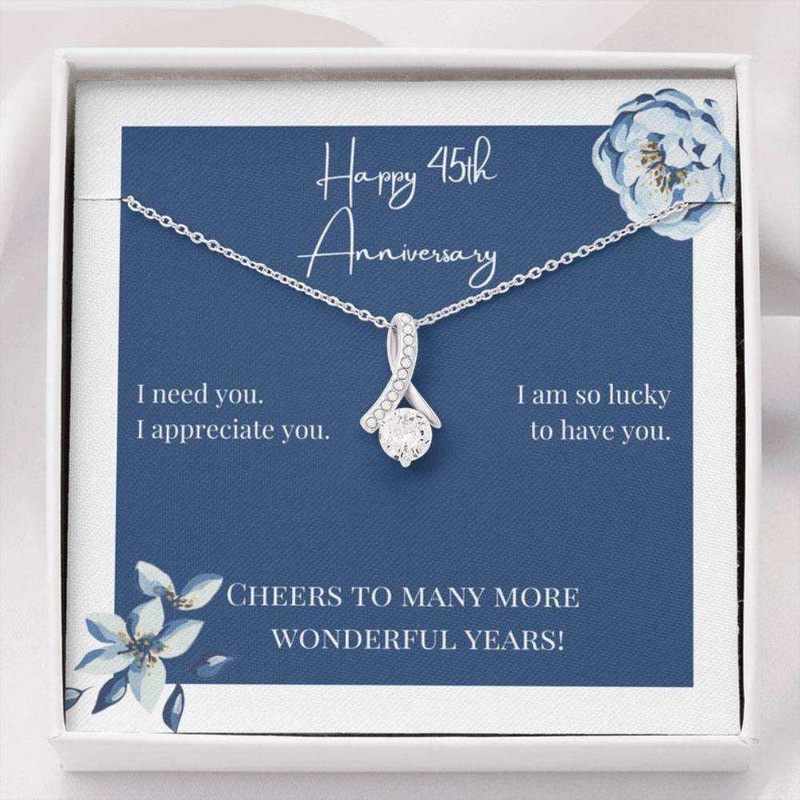 Wife Necklace, To My Wife Necklace Gift  Happy 45Th Anniversary Cheers Sparkle Ribbon Necklace