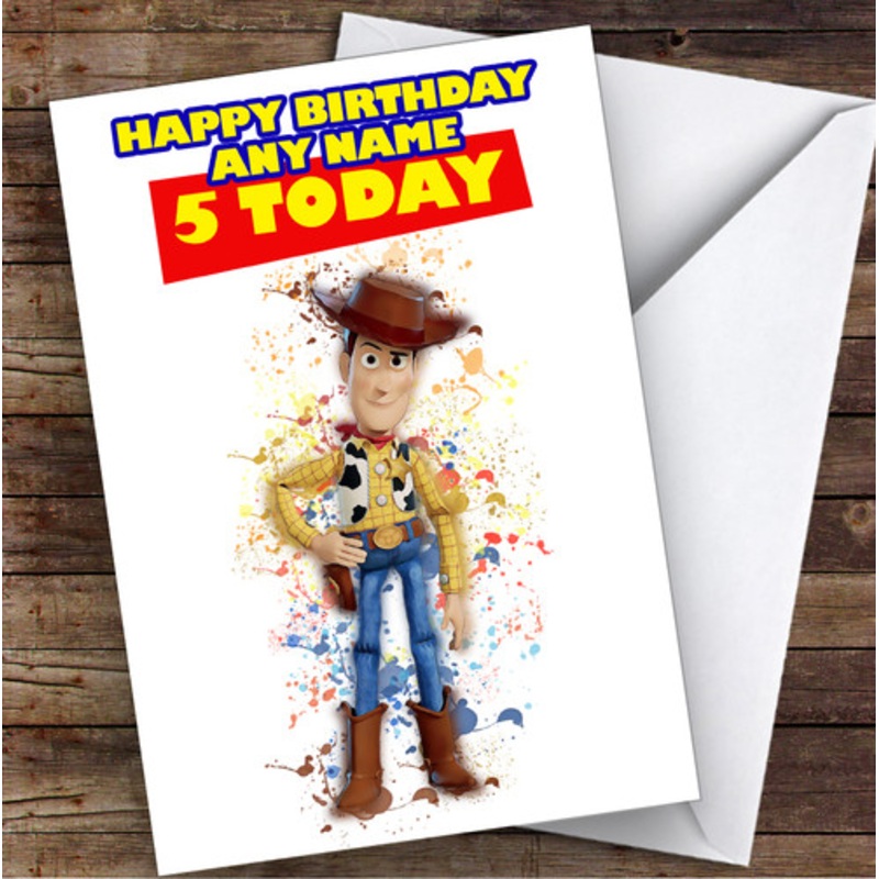 Woody Toy Story Splatter Art Children’s Kids Personalised Birthday Card – The Card Zoo