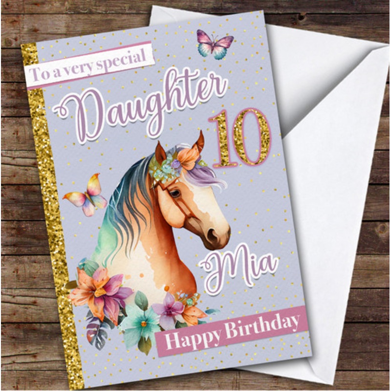 Daughter 10th Floral Horse Riding Fan Custom Personalised Birthday Card – The Card Zoo