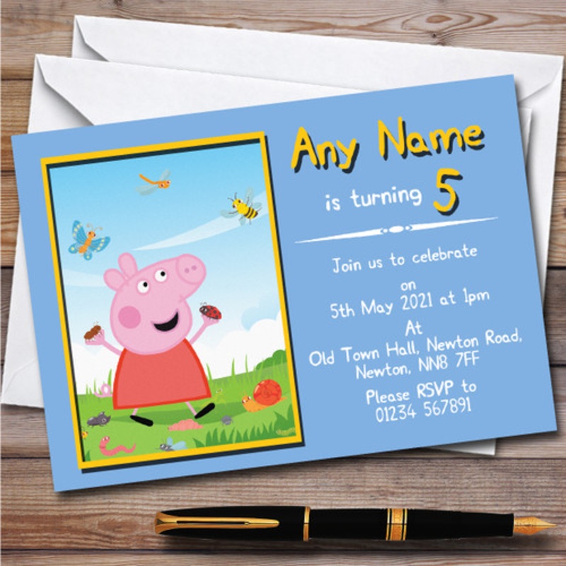 Peppa Pig Butterfly Children’s Kids Personalised Birthday Party Invitations – The Card Zoo