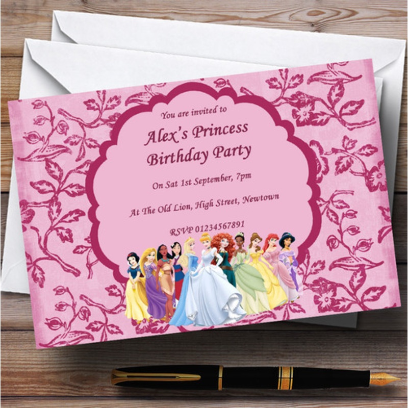 Pink Princess Theme Personalised Birthday Party Invitations – The Card Zoo