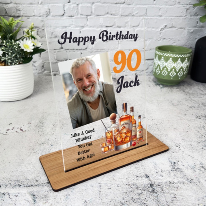 90th Birthday Gift Whisky Bottles Photo Custom Personalised Gift Acrylic Plaque – The Card Zoo