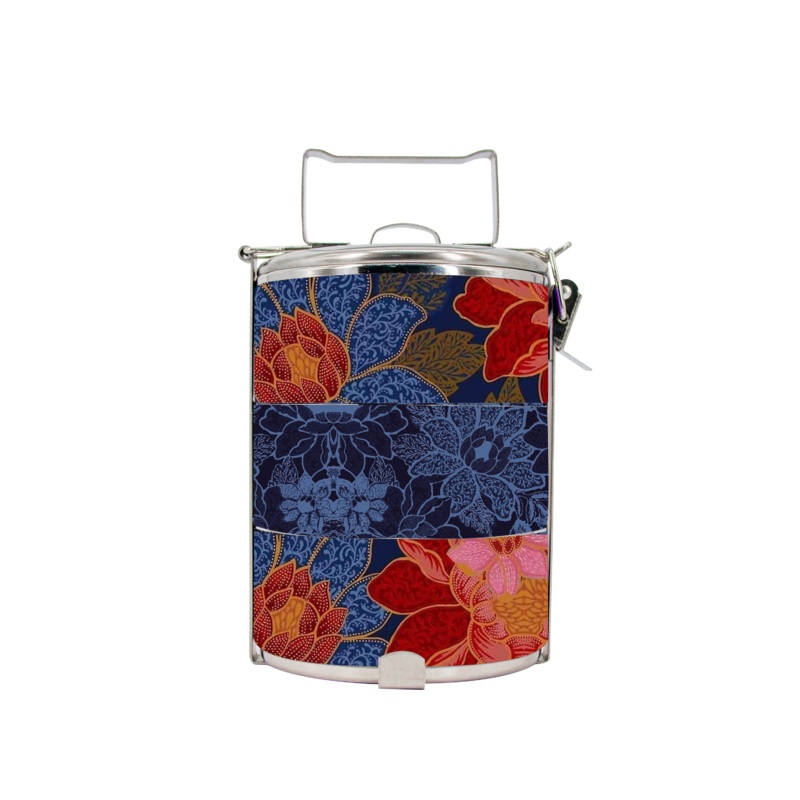 BDARI Tiffin Carrier – Dark Blue Floral Batik (Nationwide Delivery)