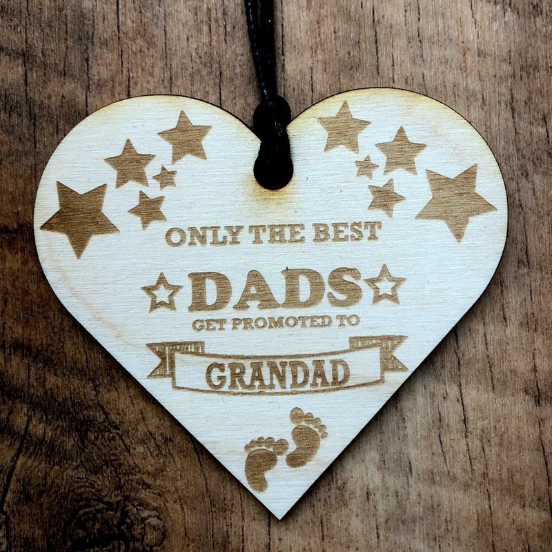 Best Dads Promoted To Grandad Wooden Hanging Heart Plaque Gift