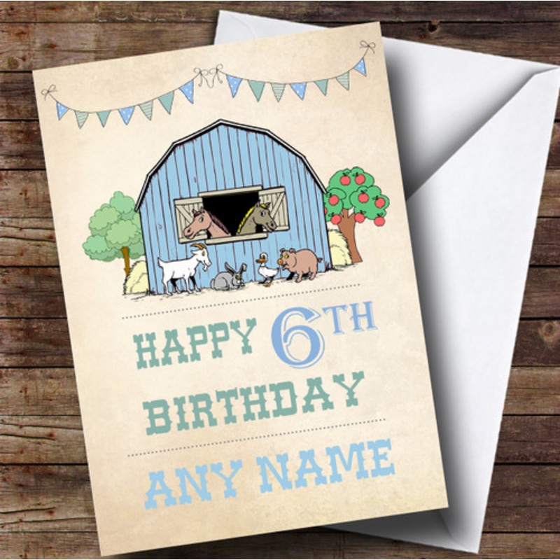 Blue Barn Farm Animals Children’s Birthday Personalised Card – The Card Zoo