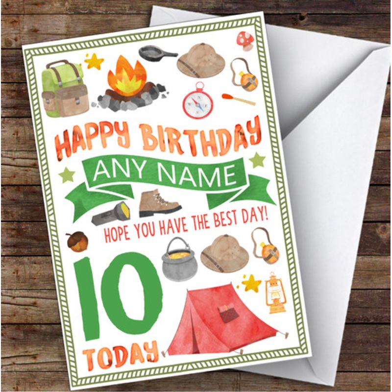 Camping Bonfire Any Age and Name Personalised Children’s Birthday Card – The Card Zoo