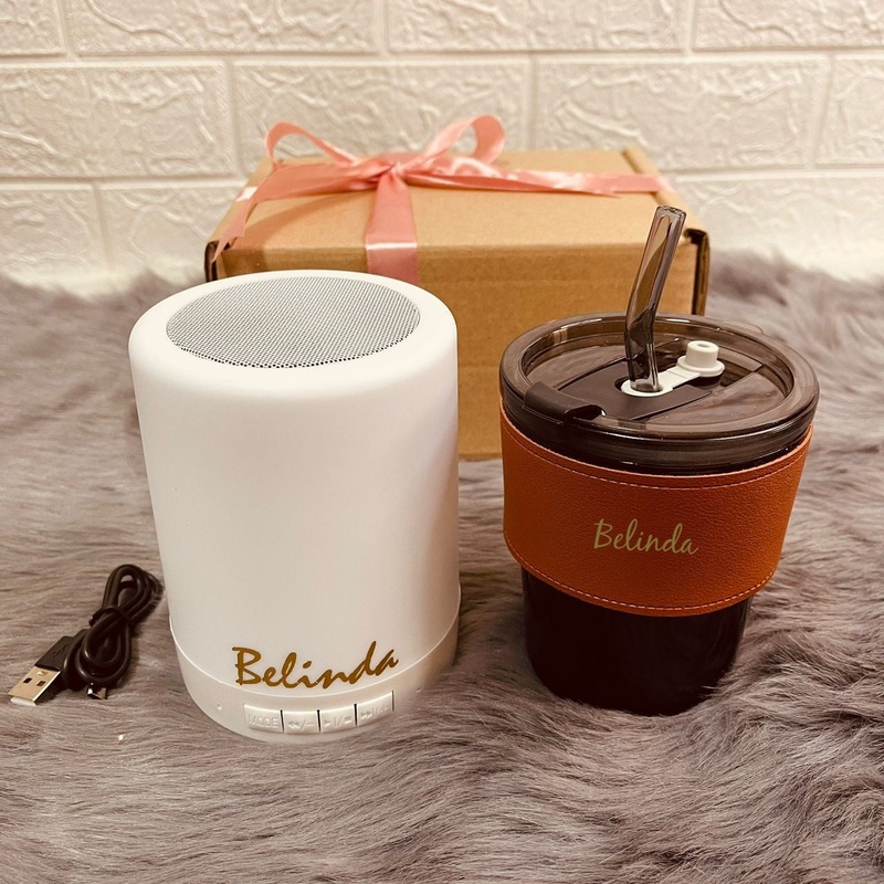 Christmas 2024: Personalized Multifunctional Wireless Bluetooth Touch Table Lamp Rechargeable Portable Speaker & Reusable Coffee Tea Glass Cup Mug With Straw (Nationwide Delivery)