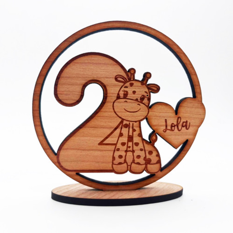 Engraved Wood 2nd Birthday Kids Cute Giraffe Heart Keepsake Personalised Gift – The Card Zoo