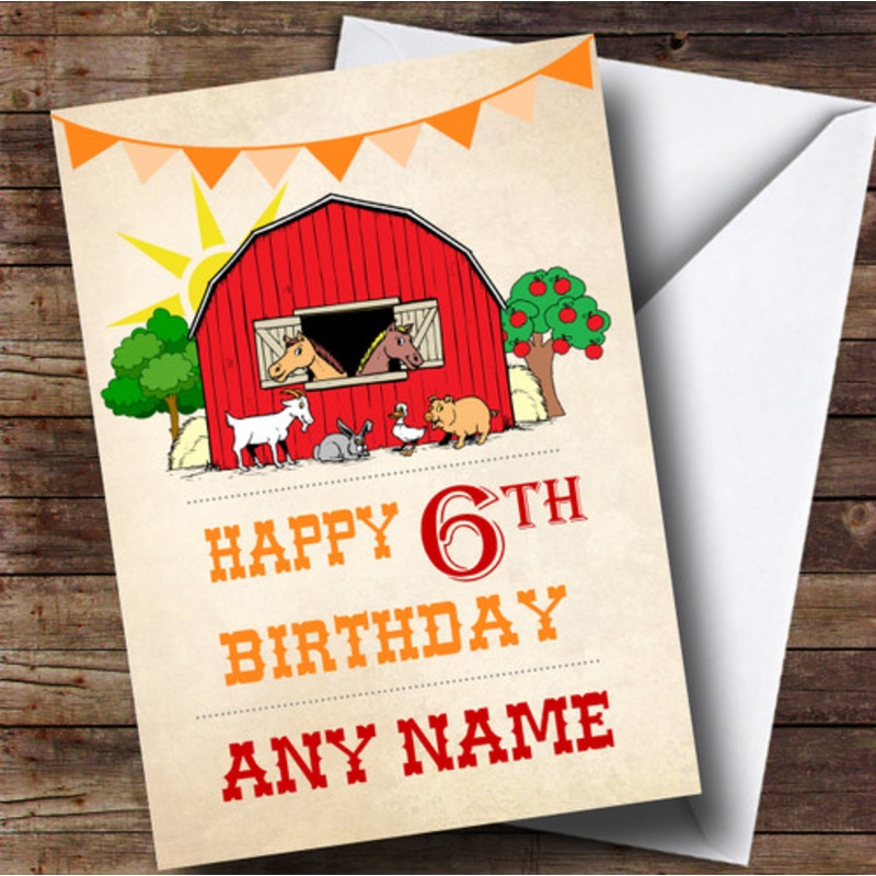Orange Red Barn Farm Animals Children’s Birthday Personalised Card – The Card Zoo