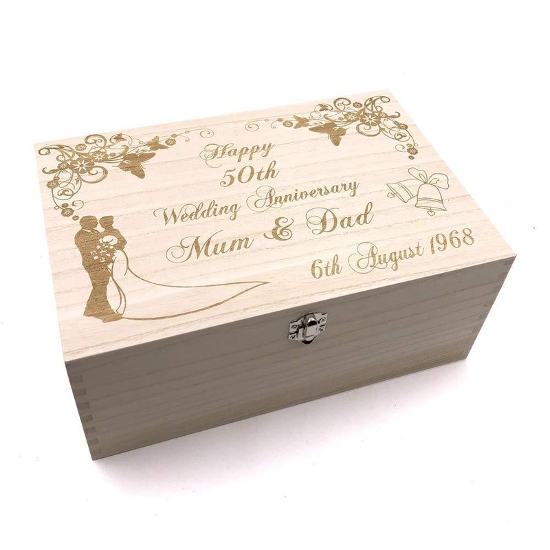 Raised Words Personalised Large Anniversary Floral Design Wooden Memories Keepsake Box