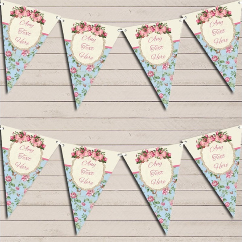 Shabby Chic Floral Vintage Rose Frame Pink Personalised Birthday Bunting – The Card Zoo