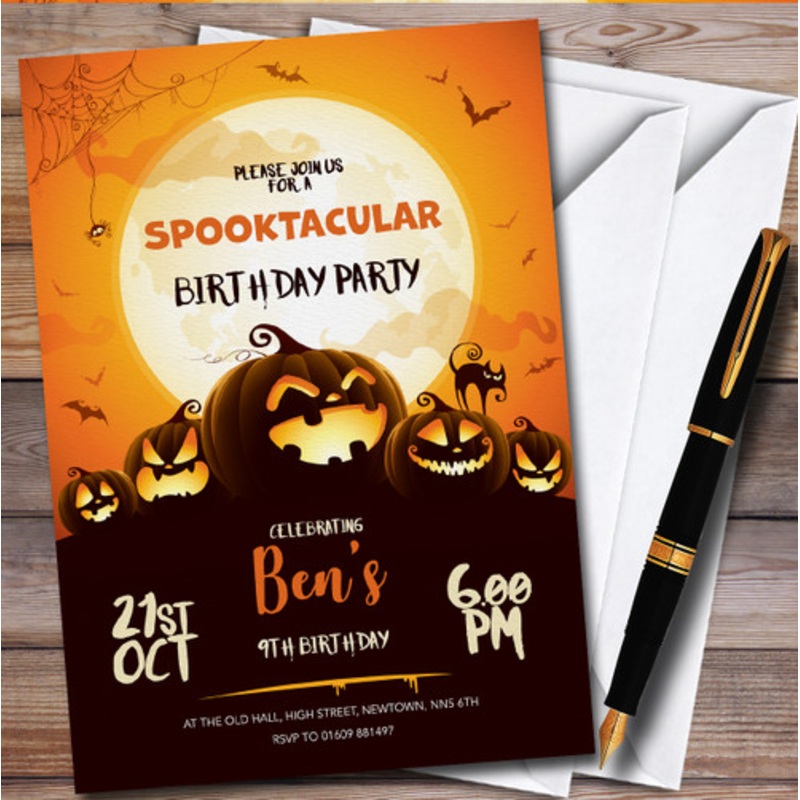 Spooky Pumpkin Halloween October Children’s Birthday Party Invitations – The Card Zoo