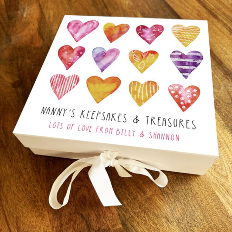 Vibrant Hearts Nanny’s Treasures Square Keepsake Memory Hamper Gift Box – The Card Zoo