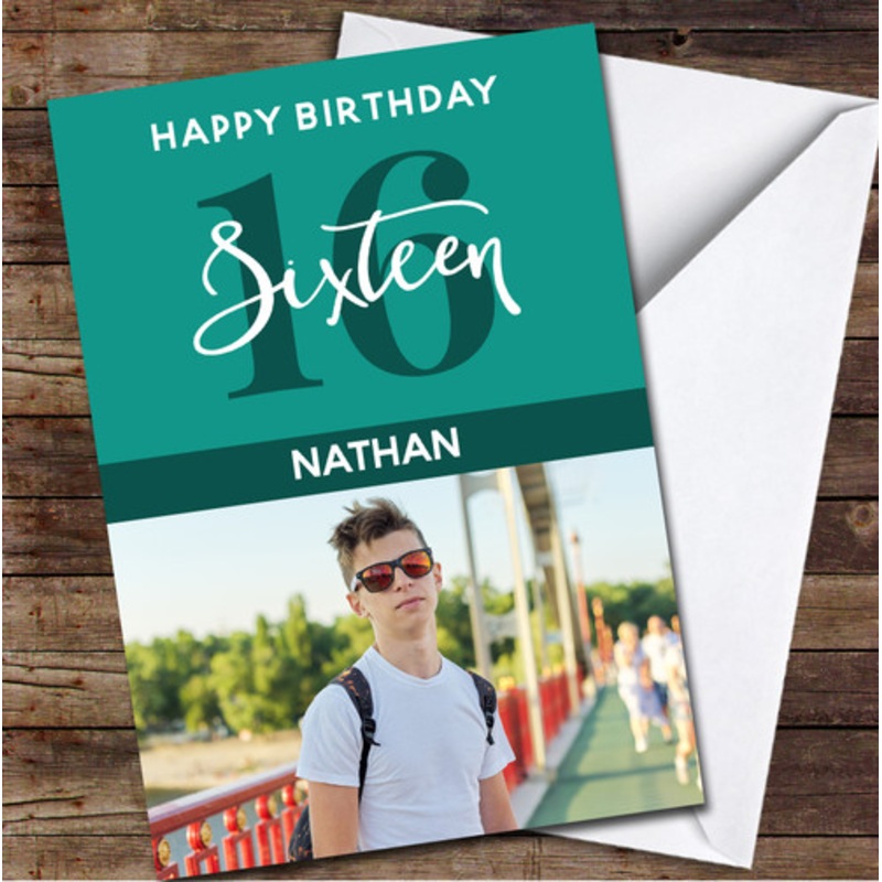 16th Sixteen Photo Green Any Age Personalised Birthday Card – The Card Zoo
