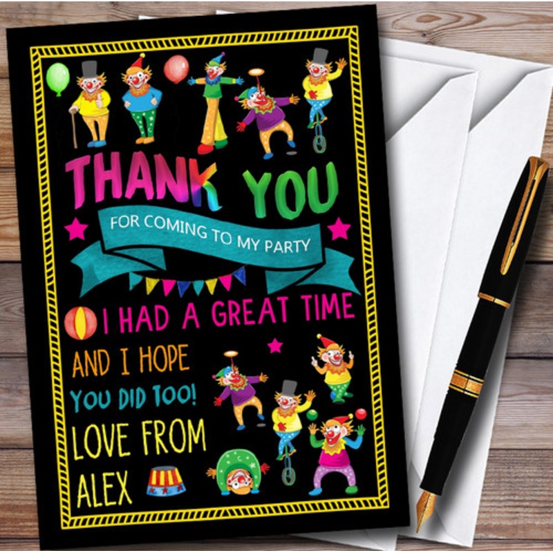 Black Crazy Clown Personalised Children’s Birthday Party Thank You Cards – The Card Zoo