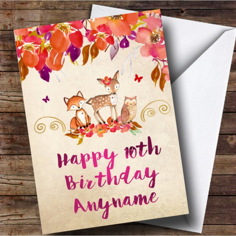 Bright Floral Woodland Animal Children’s Birthday Personalised Card – The Card Zoo