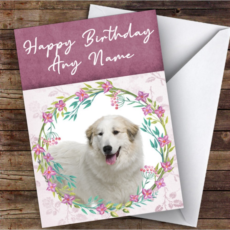 Great Pyrenees Mountain Dog Pink Floral Animal Personalised Birthday Card – The Card Zoo