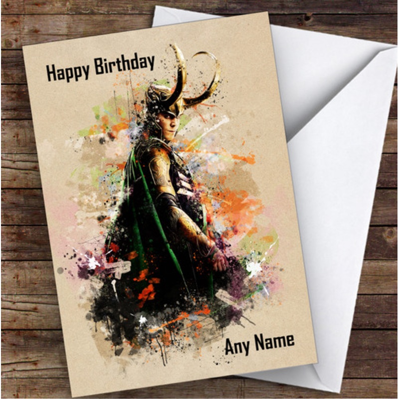 Loki Marvel Abstract Children’s Kids Personalised Birthday Card – The Card Zoo