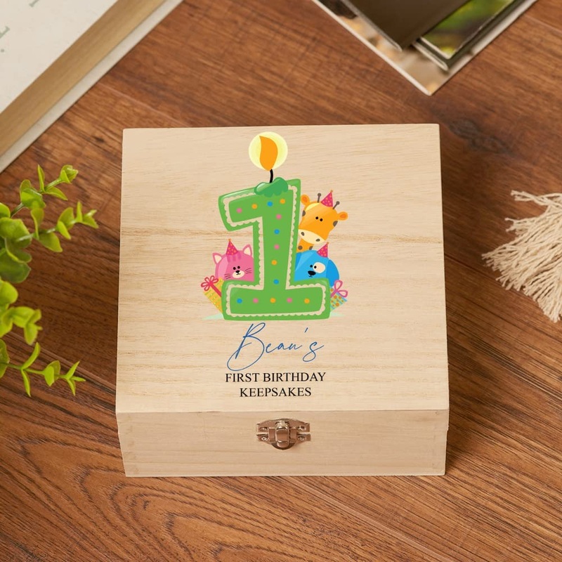 Personalised Wooden 1st Birthday Baby Boy Keepsake Memory Box