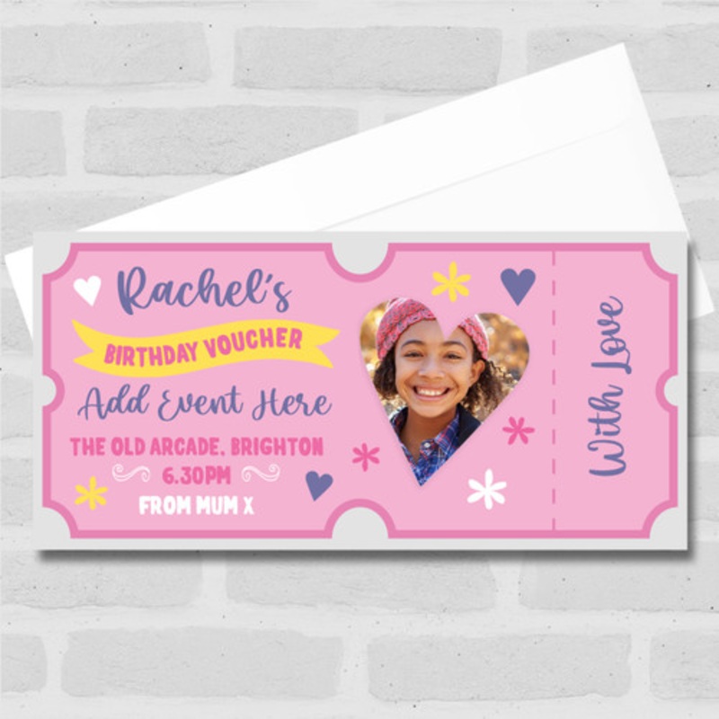 Pink Birthday Voucher Photo Any Gift Personalised Surprise Ticket Gift Voucher – The Card Zoo