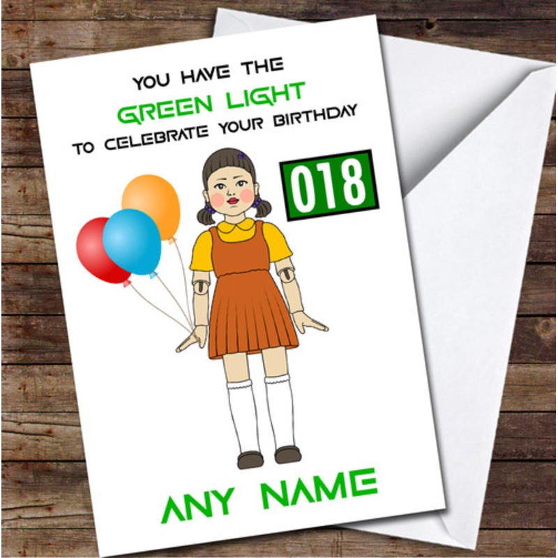 Squid Game Funny Doll Green Light Any Age Personalised Birthday Card – The Card Zoo