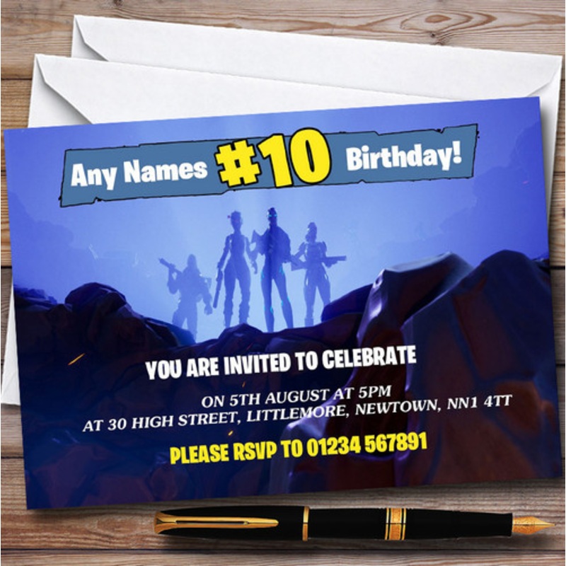 Blue Fortnite Personalised Children’s Birthday Party Invitations – The Card Zoo