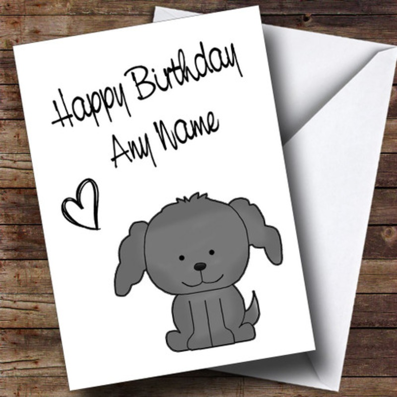 Cute Grey Stick Dog Personalised Birthday Card – The Card Zoo