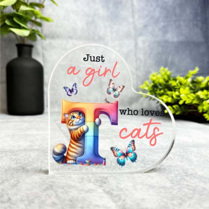 Gift For Cat Lover Cute Cat Name Initial T Side Heart Keepsake Plaque Ornament – The Card Zoo