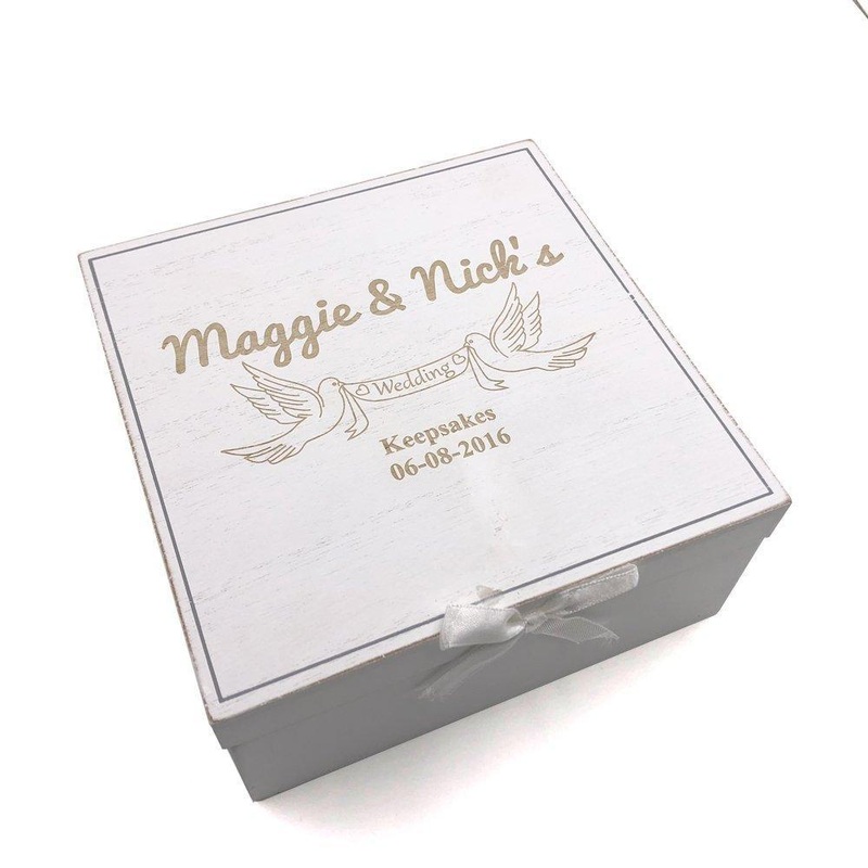 Personalised Vintage Style Wedding wooden Memories Keepsake Box